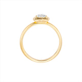 Modern deco 14K yellow gold ring featuring a 0.54ct G-H VS heart-shaped diamond in a sleek prong setting, blending vintage romance with bold contemporary style.