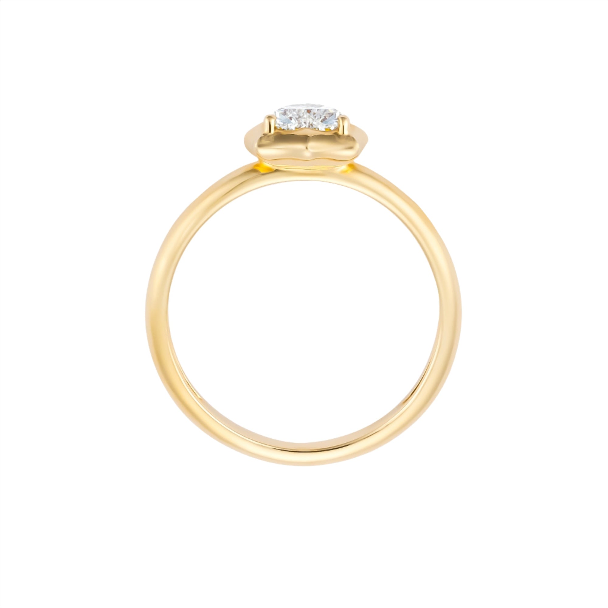 Modern deco 14K yellow gold ring featuring a 0.54ct G-H VS heart-shaped diamond in a sleek prong setting, blending vintage romance with bold contemporary style.