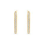Sleek and contemporary oblong inside-out hoop earrings crafted in radiant 14K yellow gold, featuring dazzling white diamonds adorning both sides for an elegant and timeless addition to her jewelry collection.