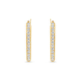 Sleek and contemporary oblong inside-out hoop earrings crafted in radiant 14K yellow gold, featuring dazzling white diamonds adorning both sides for an elegant and timeless addition to her jewelry collection.