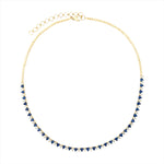 Adjustable 14K yellow gold beaded necklace featuring 5.32ct of pear-shaped blue sapphires and 1.36ct of diamonds, with a 40–46cm length and total weight of 17.33g—a graceful and luxurious statement piece.