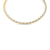 Striking 14K yellow gold checkered necklace featuring alternating square gold beads and pavé diamond links, offering a bold yet elegant statement with an adjustable fit. Close up. 