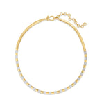 Striking 14K yellow gold checkered necklace featuring alternating square gold beads and pavé diamond links, offering a bold yet elegant statement with an adjustable fit. Front, full view. 