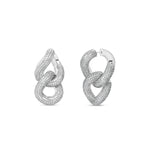 Radiant 14K gold double link earrings embellished with sparkling pavé diamonds, offering a timeless design that effortlessly transitions from everyday luxury to special occasions. White Gold