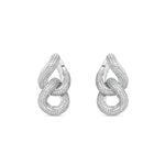 Radiant 14K gold double link earrings embellished with sparkling pavé diamonds, offering a timeless design that effortlessly transitions from everyday luxury to special occasions. White Gold Front View