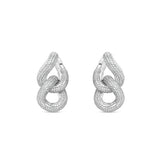 Radiant 14K gold double link earrings embellished with sparkling pavé diamonds, offering a timeless design that effortlessly transitions from everyday luxury to special occasions. White Gold Front View
