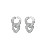 Radiant 14K gold double link earrings embellished with sparkling pavé diamonds, offering a timeless design that effortlessly transitions from everyday luxury to special occasions. White Gold clasp unlocked