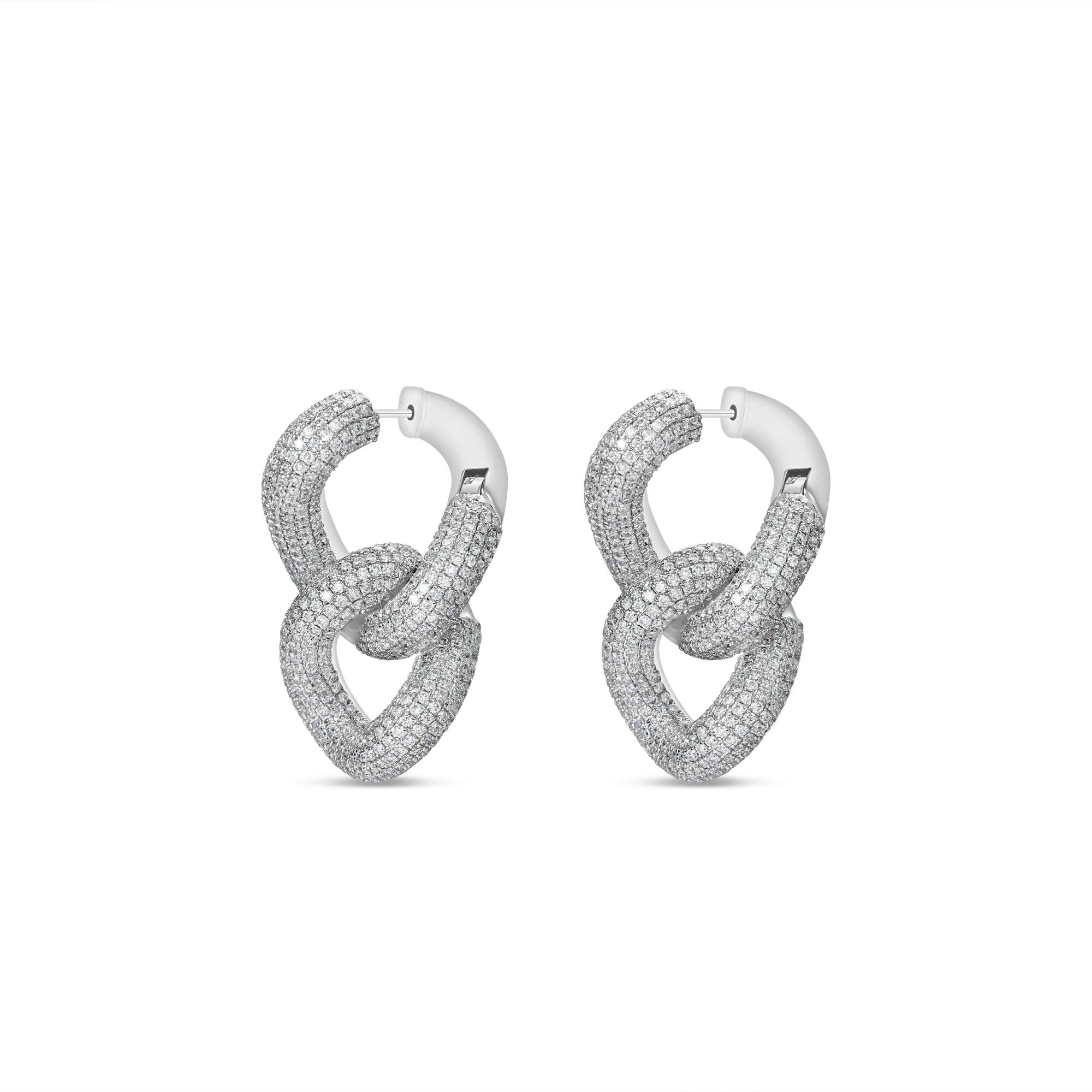 Radiant 14K gold double link earrings embellished with sparkling pavé diamonds, offering a timeless design that effortlessly transitions from everyday luxury to special occasions. White Gold clasp unlocked
