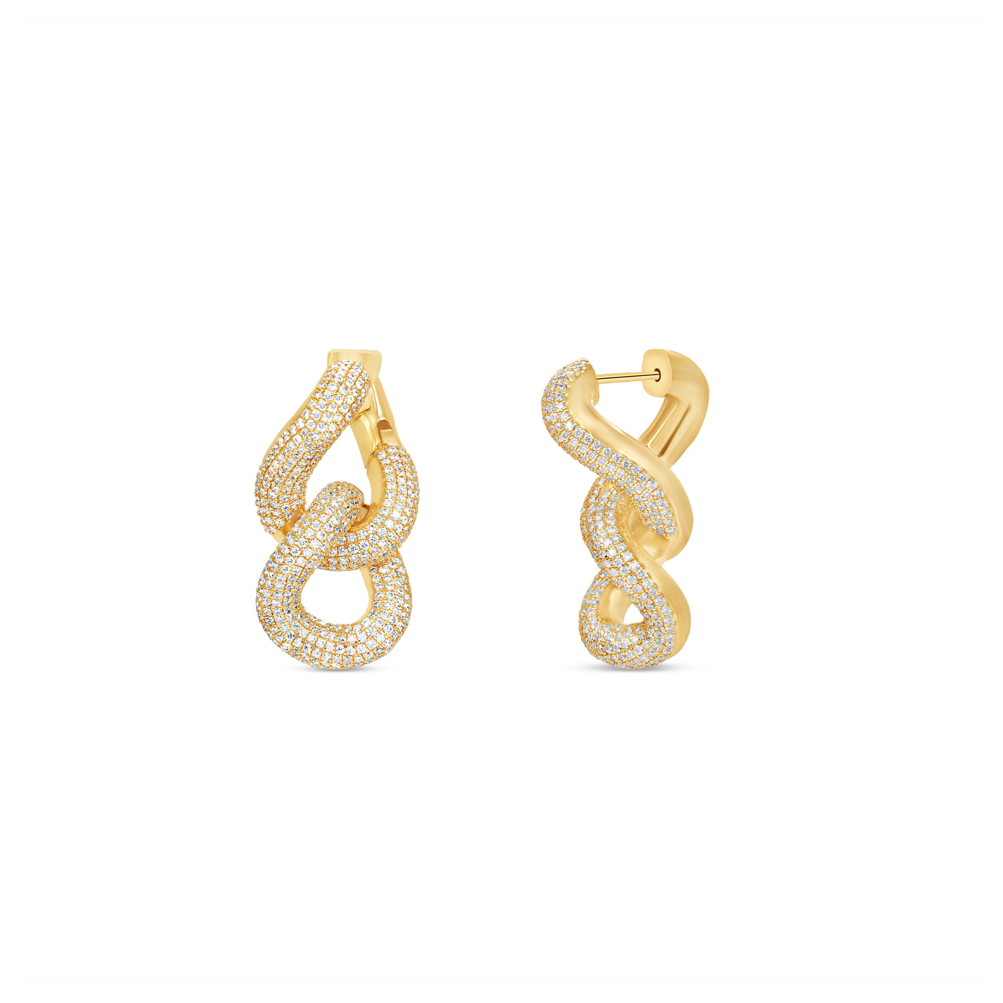 Radiant 14K gold double link earrings embellished with sparkling pavé diamonds, offering a timeless design that effortlessly transitions from everyday luxury to special occasions. Yellow Gold 
