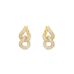 Radiant 14K gold double link earrings embellished with sparkling pavé diamonds, offering a timeless design that effortlessly transitions from everyday luxury to special occasions. Yellow Gold Front View