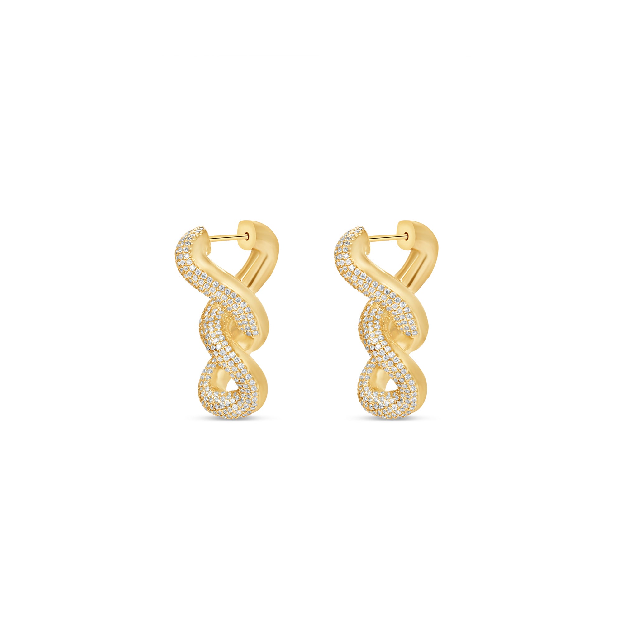 Radiant 14K gold double link earrings embellished with sparkling pavé diamonds, offering a timeless design that effortlessly transitions from everyday luxury to special occasions. Yellow Gold Side View