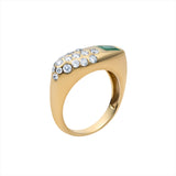 Chunky 14K yellow gold ring featuring a 0.53ct east-west emerald accented with 0.22ct of G-H VS diamonds in an asymmetrical, modern design—perfect for a bold yet refined statement.