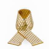 Elegant 14K yellow gold flexible reversible bracelet featuring a dual-sided honeycomb design with matte and shiny finishes, secured with an innovative invisible side slide clasp for effortless style. Close up detail.