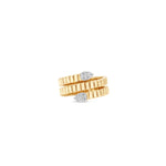 Stunning 14K yellow gold fluted wrap ring featuring pear-shaped pavé illusion diamonds, creating a dazzling effect with intricate texture and elegant craftsmanship, perfect for special occasions or everyday wear. 