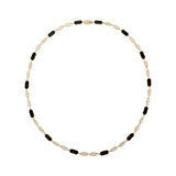 Striking 18-inch necklace in 14K yellow gold featuring bold geometric black onyx links totaling 81.93ct, accented with 21.29ct of pavé diamonds, and weighing 12.74g—a dramatic and luxurious statement piece.