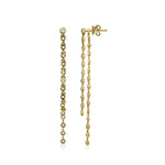 Versatile 14K yellow gold double dangle earrings featuring sparkling bezel-set diamond beads and a removable second drop, offering two stylish options for any occasion.