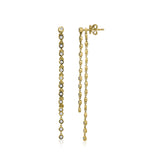 Versatile 14K yellow gold double dangle earrings featuring sparkling bezel-set diamond beads and a removable second drop, offering two stylish options for any occasion.