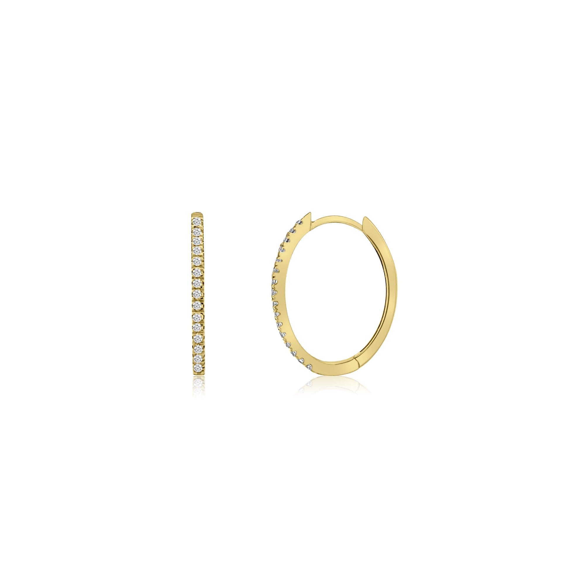 Elegant 14K yellow gold small oval hoop earrings adorned with sparkling diamonds, offering a timeless design perfect for both casual and formal occasions.