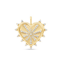 Exquisite heart charm crafted in radiant 14K yellow gold, featuring intricate diamond accents and a brilliant finish, adding timeless elegance and charm to any collection. 