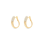 Delicately crafted 14K yellow gold loop hoop earrings featuring scattered diamonds, offering a modern yet graceful allure and versatile elegance for any look. Side View