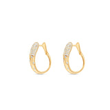 Delicately crafted 14K yellow gold loop hoop earrings featuring scattered diamonds, offering a modern yet graceful allure and versatile elegance for any look. Side View