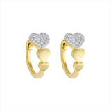 Charming 14K yellow gold heart-shaped huggie earrings featuring a bold pavé diamond heart centerpiece and a graceful graduated design. Compact at 0.50 inches, perfect for everyday sparkle with a romantic twist.