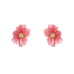Exquisite 18K yellow gold peony clip-on earrings featuring meticulously hand-carved rhodochrosite petals in soft pink hues, accented by a sparkling diamond cluster for timeless floral elegance.