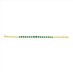 Romantic 14K yellow gold tennis bracelet featuring 3.54ct of heart-shaped emeralds bezel-set between polished gold beads. Total weight: 9.35g—a whimsical and elegant emerald bracelet design.
