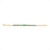 Romantic 14K yellow gold tennis bracelet featuring 3.54ct of heart-shaped emeralds bezel-set between polished gold beads. Total weight: 9.35g—a whimsical and elegant emerald bracelet design.