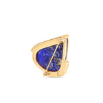 Commanding 14K yellow gold brooch featuring striking lapis-backed Bahia rutilated quartz with golden rutile inclusions, accented by natural diamonds for a bold statement of power and precision. Back close up. 