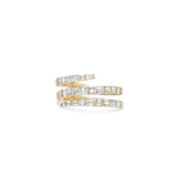 Modern wrap-around ring crafted in 14K yellow gold, featuring dazzling illusion-set baguette diamonds with clean lines and elegant craftsmanship, making it a versatile and stackable jewelry piece. Front view