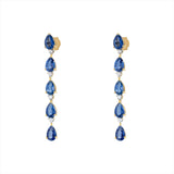 Elegant 14K yellow gold drop earrings featuring a linear design of pear-shaped kyanites totaling 4.96ct, each paired with a prong-set diamond (0.24ct total), for a refined and graceful look.