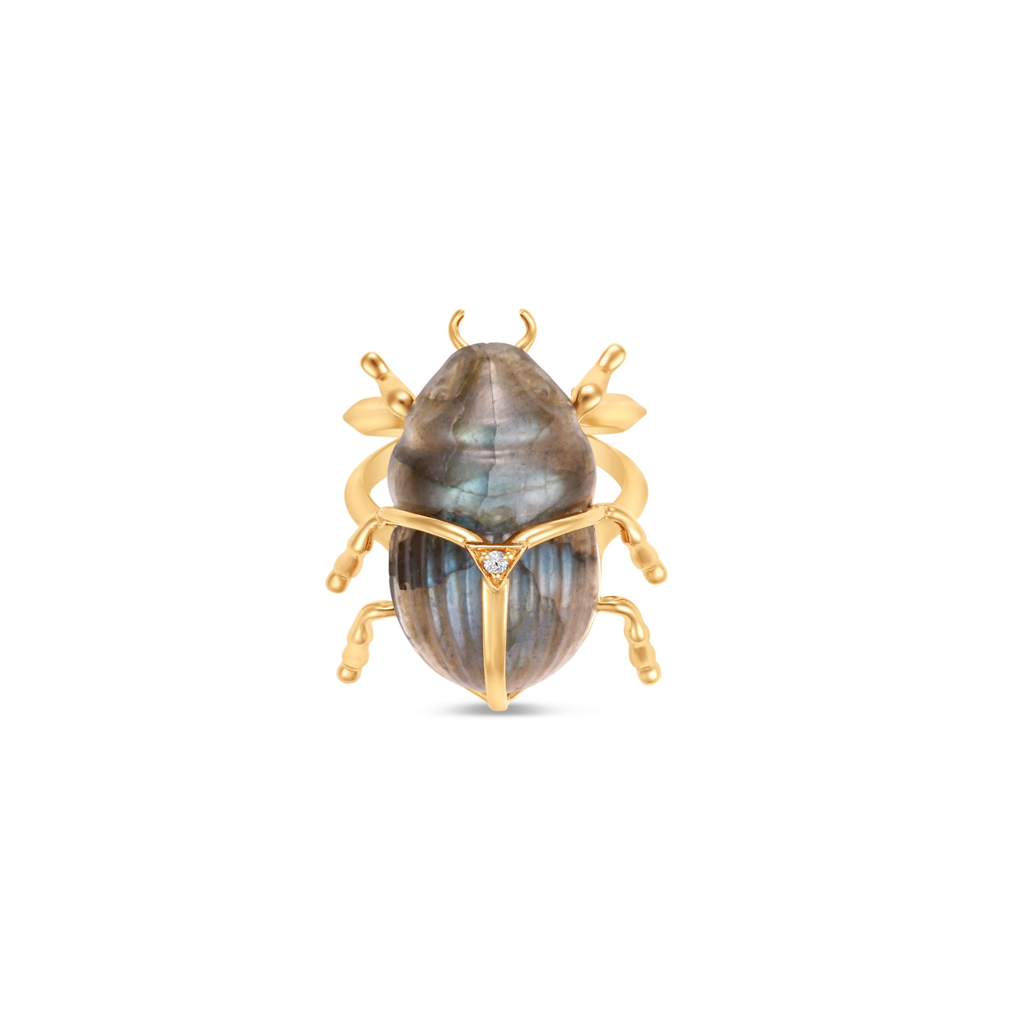 Labradorite Ring Front facing with diamond 