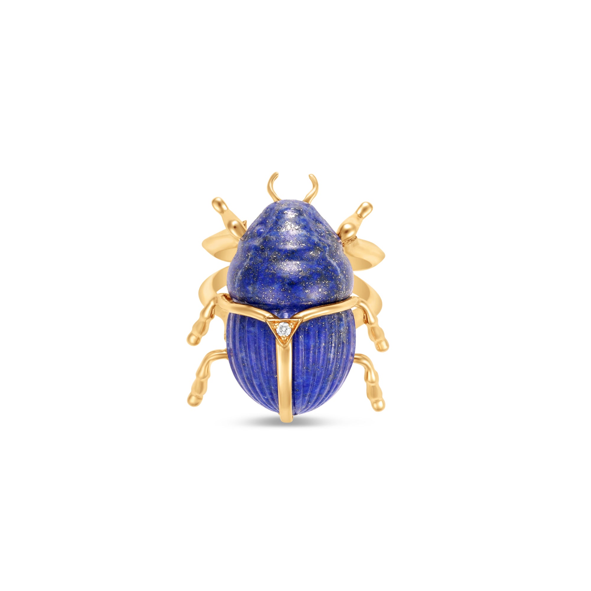 Front angle Lapis Lazulis Scarab Ring with diamond accent 