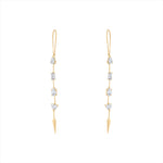 Exquisite 14K yellow gold drop earrings featuring four mixed-shape fancy-cut diamonds—oval, emerald, pear, and heart—totaling 1.03ct, elegantly designed in a 2.15-inch linear silhouette.