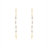 Exquisite 14K yellow gold drop earrings featuring four mixed-shape fancy-cut diamonds—oval, emerald, pear, and heart—totaling 1.03ct, elegantly designed in a 2.15-inch linear silhouette.