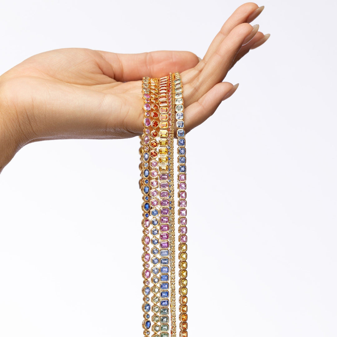 Ombre Cushion Cut Multi-Color Sapphire Necklace in 14K Gold