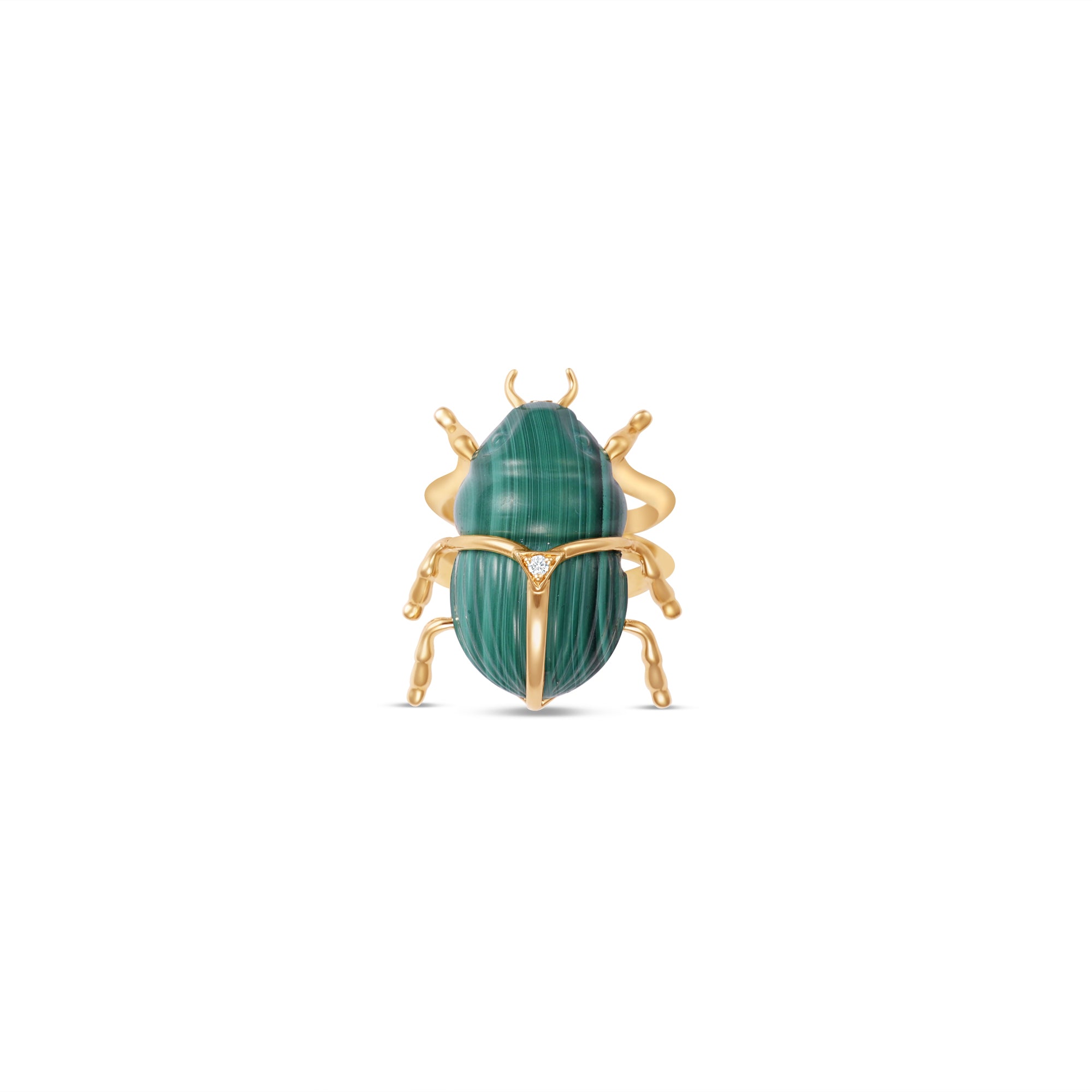 Malachite Scarab Ring Front Facing With Diamond Accent