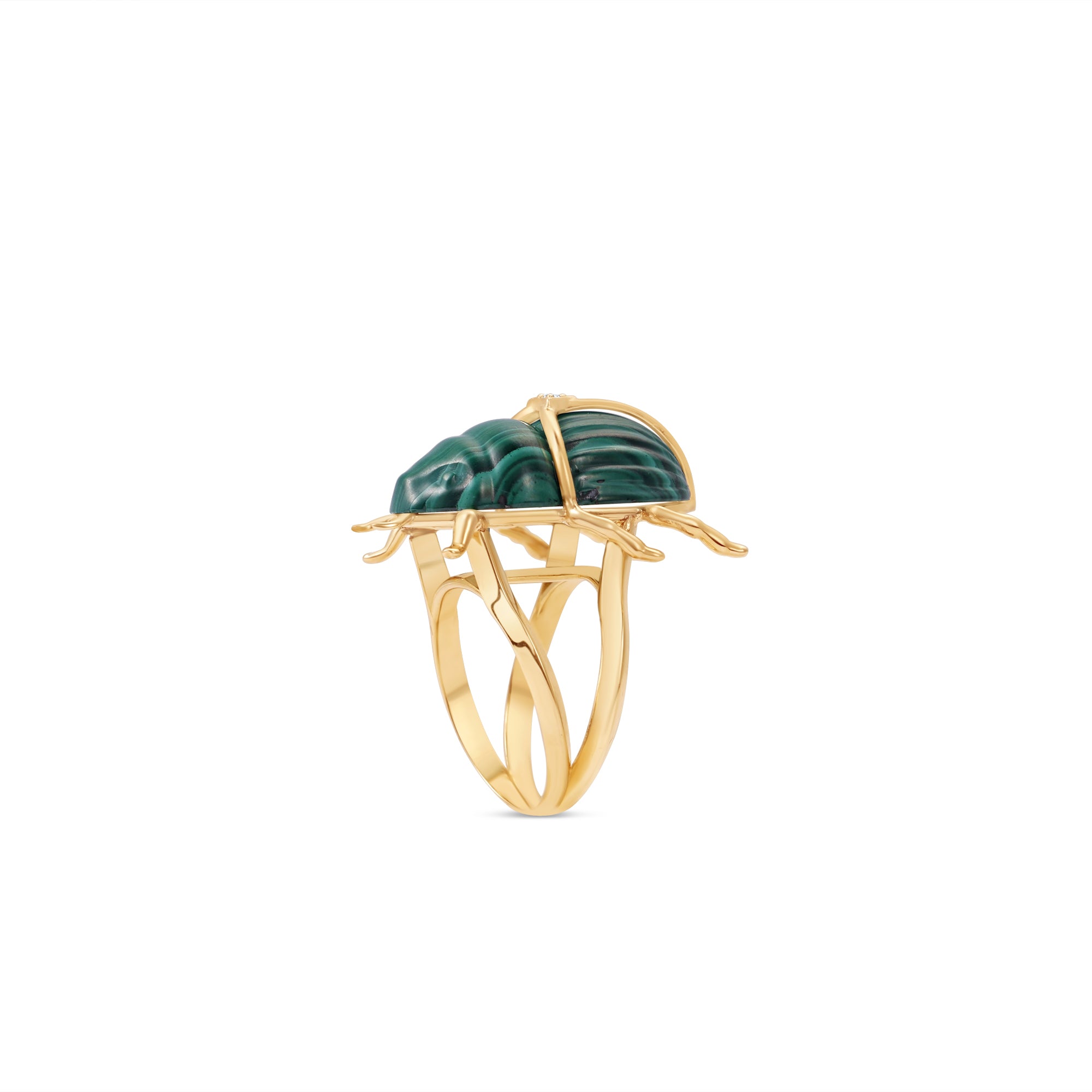 Malachite Scarab Ring Side Facing With Diamond Accent
