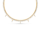 Chic 14K yellow gold choker featuring marquise-cut diamonds with delicate dangling accents, offering understated glamour and a modern twist for sophisticated styling. close up 
