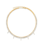 Chic 14K yellow gold choker featuring marquise-cut diamonds with delicate dangling accents, offering understated glamour and a modern twist for sophisticated styling. Top down view