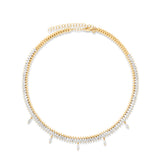 Chic 14K yellow gold choker featuring marquise-cut diamonds with delicate dangling accents, offering understated glamour and a modern twist for sophisticated styling. Top down view