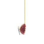 Elegant medium-sized articulated butterfly necklace featuring delicate wings that move with you, crafted in 18K gold with pink tourmaline, blue and pink sapphires, tsavorites, and diamonds for a one-of-a-kind statement piece. Side view