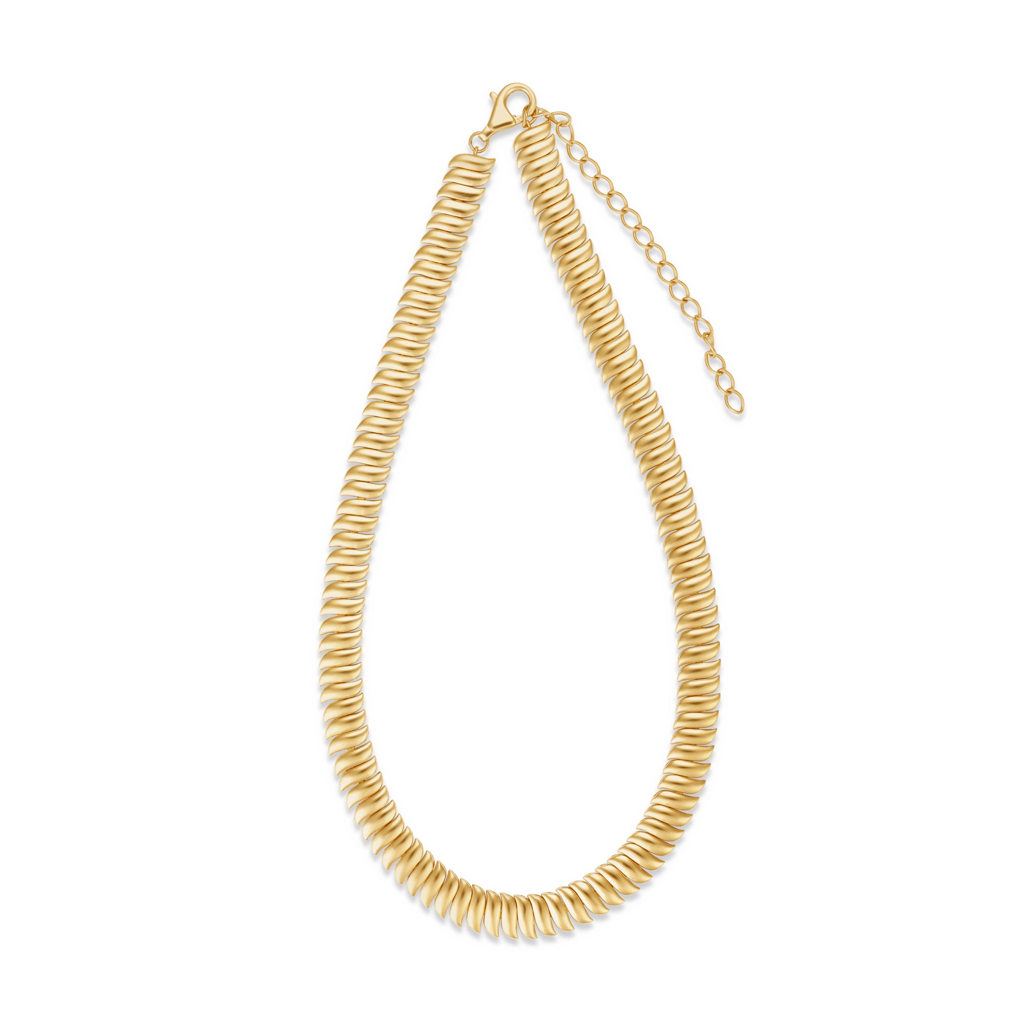 Elegant 14K yellow gold link necklace featuring sleek, polished wave links with an adjustable fit, blending modern design with timeless sophistication for any occasion. Full view. 