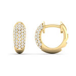 11.25mm micro pavé huggie earrings in 14K yellow gold, featuring 0.38ct of F-G color VS clarity diamonds for subtle everyday sparkle.