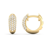 11.25mm micro pavé huggie earrings in 14K yellow gold, featuring 0.38ct of F-G color VS clarity diamonds for subtle everyday sparkle.