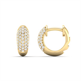 11.25mm micro pavé huggie earrings in 14K yellow gold, featuring 0.38ct of F-G color VS clarity diamonds for subtle everyday sparkle.