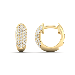11.25mm micro pavé huggie earrings in 14K yellow gold, featuring 0.38ct of F-G color VS clarity diamonds for subtle everyday sparkle.