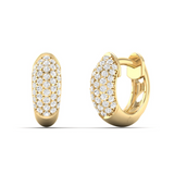 11.25mm micro pavé huggie earrings in 14K yellow gold, featuring 0.38ct of F-G color VS clarity diamonds for subtle everyday sparkle.