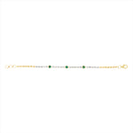 Elegant 14K yellow gold tennis bracelet featuring mixed-shaped bezel-set diamonds (0.89ct) and emeralds (0.47ct), accented with polished gold beads. A modern and colorful take on a timeless classic.